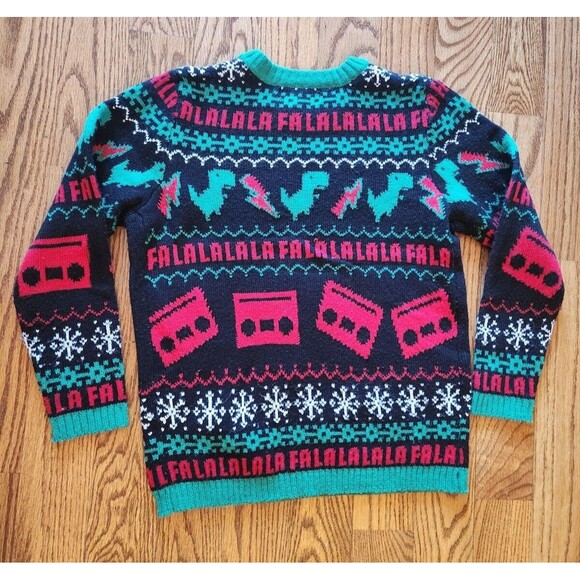 Ugly Christmas Sweater T-Rex Dinosaur With Boom Box Radio Kohl's Youth Medium M - Picture 7 of 11